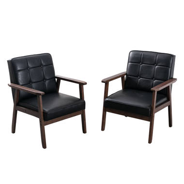 25.2 Wide Leather Tufted Upholstered Wooden Frame Armchair Set